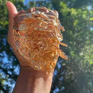 15 Bundle Metallic Solid Color Bangle Bracelets for Women