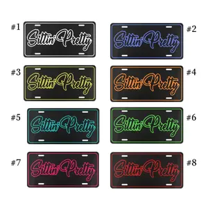 "Sittin' Pretty" Neon Style Front License Plate - Aesthetic Retro Aluminum Metal Car Tag - Girly Pink Vanity Plate - Gift for Car Girls
