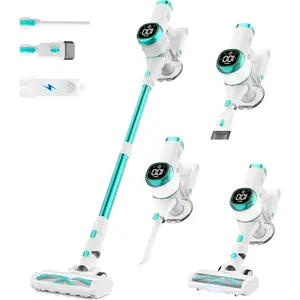 V500 Cordless Vacuum Cleaner for Home, 40000Pa/450W Stick Vacuum with LED Touch Screen, Charging Wall Dock, Anti-Tangle, Lightweight Handheld Vacuum for Pet Hair, Hard Floor, Carpet, Blue