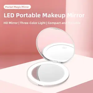 Rechargeable Folding LED Makeup Mirror - Portable 3-Light Vanity Mirror for Travel & Home Use Decor