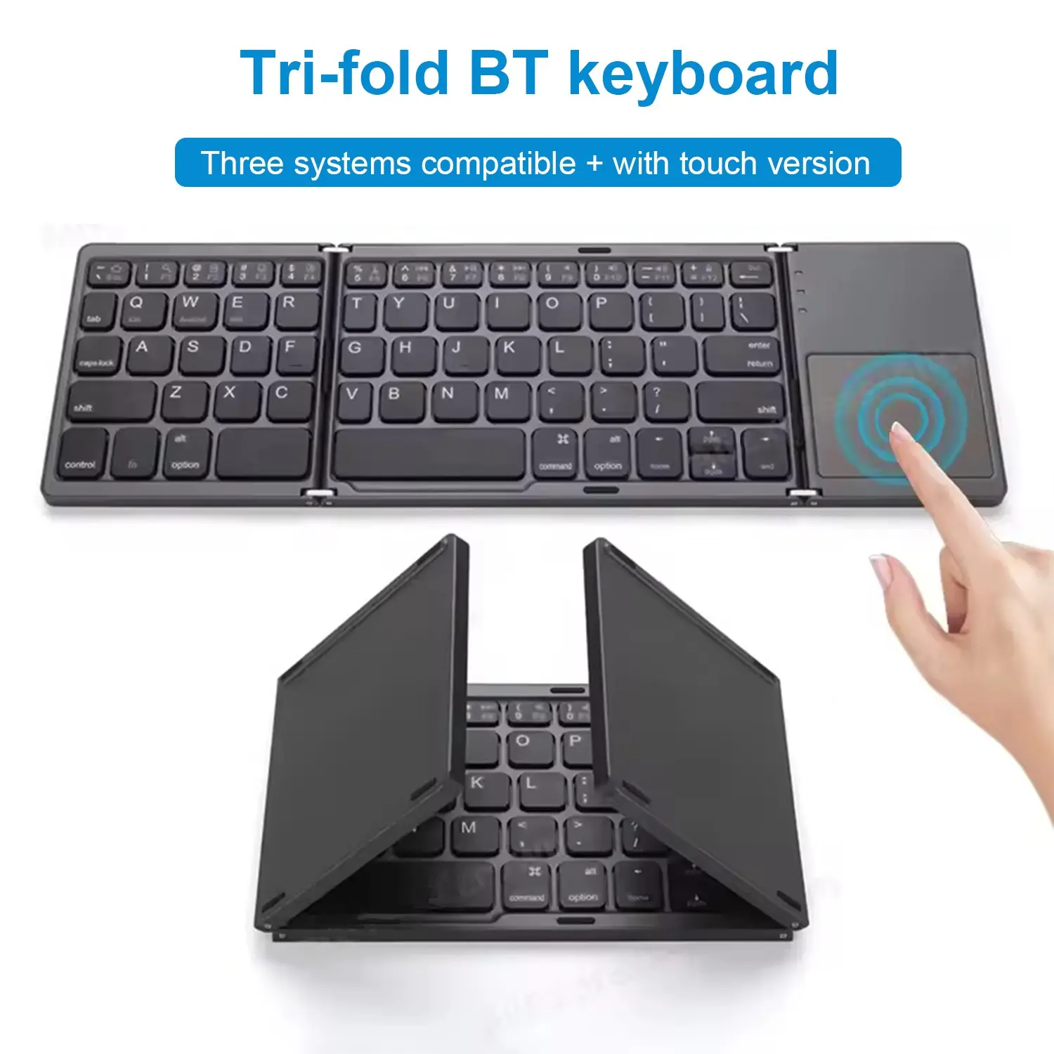 Foldable Wireless Keyboard with Touchpad, Ultra-Thin Portable Battery-Powered, Compatible with Android Windows iOS Tablets Laptops