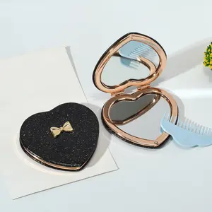Portable Heart-Shaped Makeup Mirror, Mini Folding Dual-Sided Round Mirror for Women Students Dormitory Use, Compact Travel Accessory, Travel Hand Mirrors