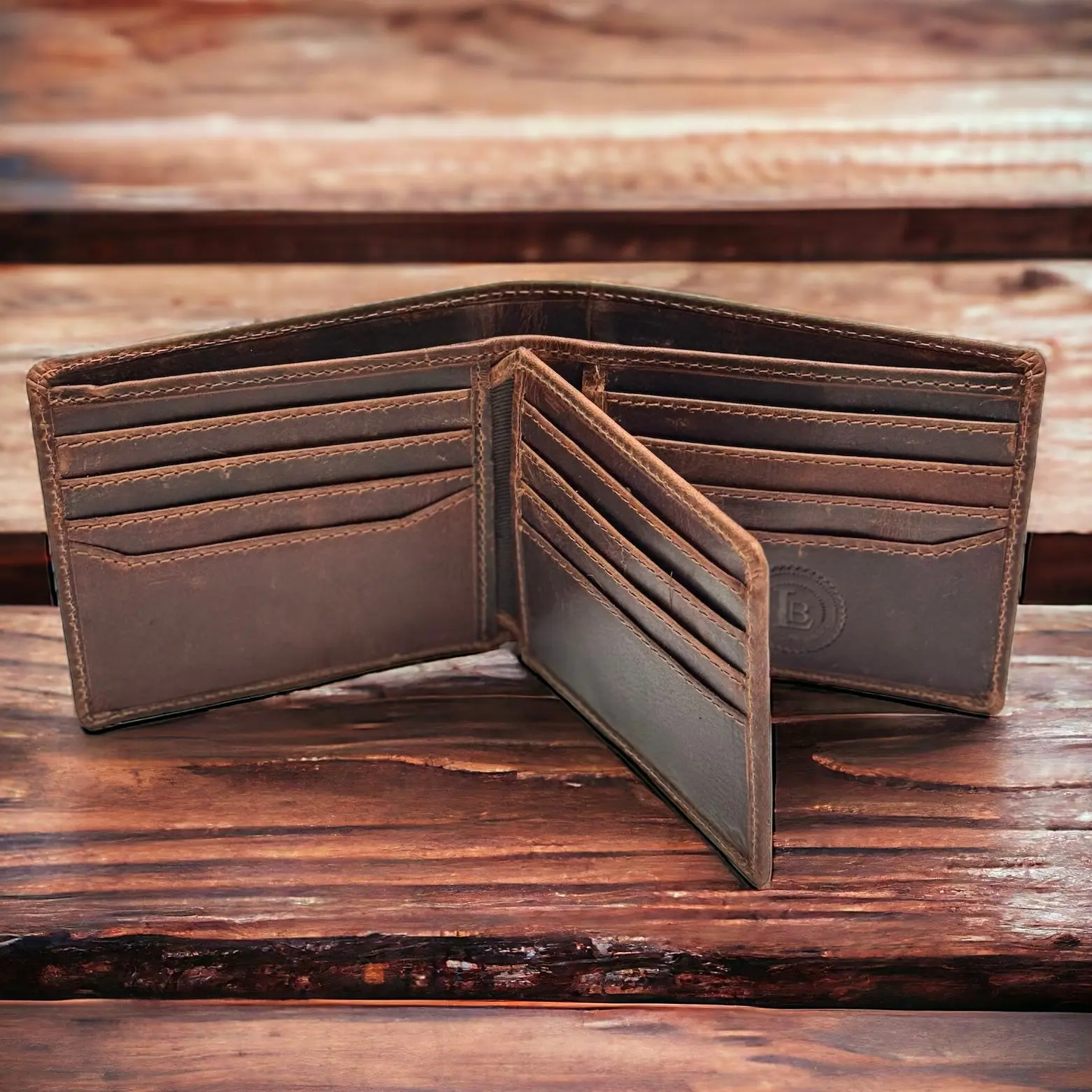 Leatherboss Men's Vintage Brown Leather Bifold Center Flap Wallet, RFID Shielded Wallet, Leather Bifold Cardholder, Ideal Father's Day Gift for Him