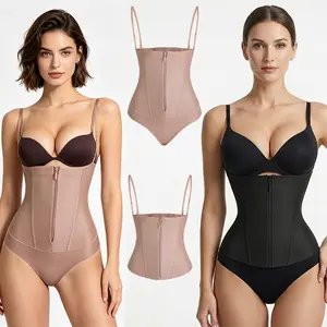 Removable Adjustable Straps Shapewear Waist Trainer with YKK Zipper & 4 Bones for Hourglass Figure High Compression Tummy Control Corset for Women - Fabric