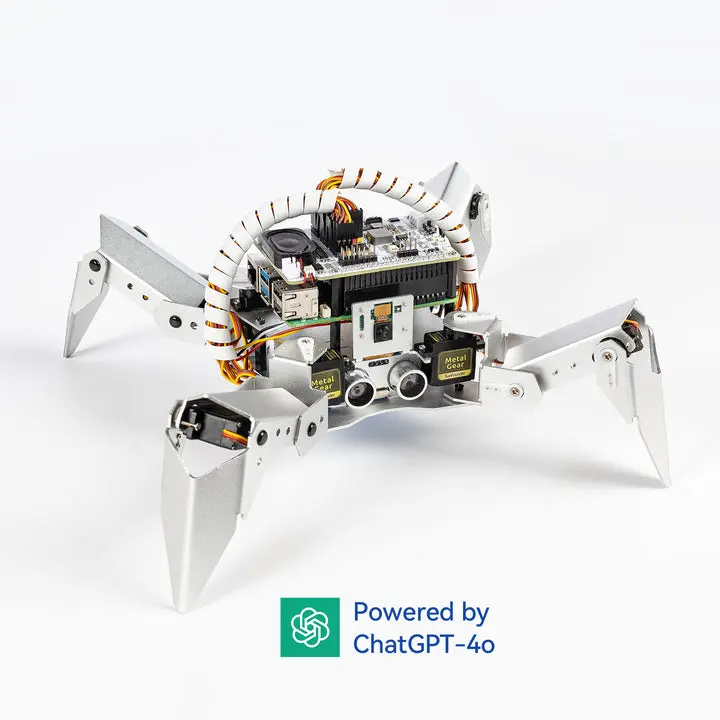 SunFounder Spider-Like Rechargeable PiCrawler AI Robot Kit for RPi 5/4, ChatGPT-4o Voice & Vision Robot, FPV Camera, App Control, Python Coding