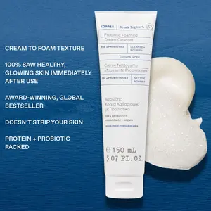 KORRES Greek Yoghurt Foaming Cream Cleanser, Hydrating, Deep Cleansing Skin Care, Makeup Remover, Face Wash for Women, Cream to Foam Facial Cleanser for Dry, Oily, Sensitive, Any Skin Type, 5.07 fl oz