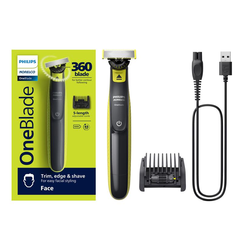 Philips Norelco OneBlade 360 Face, Electric Trimmer and Shaver, QP2724/70 Stainless Steel Stainless Steel Comb Handle