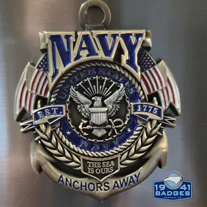 United States Navy Badge Stainless Steel 3M VHB UV Protected Custom Cut 3D Raised Lettering 2.5 Inches Durable Professional Look