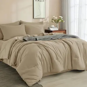 Solid Color Comforter Set, 7 Counts/set Including 1 Count Comforter & 1 Count Flat Sheet & 1 Count Fitted Sheet & 4 Counts Pillowcases without Filler, Bedding Supplies for Home Bedroom Hotel