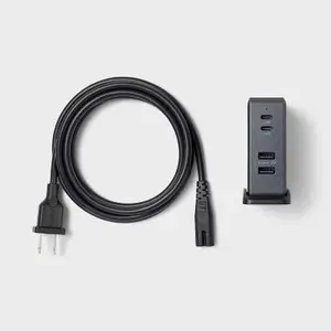 4 Port Charging Hub Vertical 2C + 2A - heyday Black Saffiano