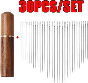 Hand Sewing Big Eye Needle, 30pcs Manual Large Eye Embroidery Threader with Wooden Case for Sewing Cross Summer Gifts Sewing Accessories, Accessories, Sewing Supplies