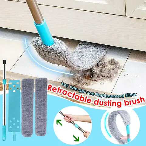 Microfiber Retractable Gap Dustremoval Tool, 59" Adjustable Extendable Stick/Grip Duster , Soft Bristles, Heavy-Duty Stainless Steel Locking Design, Compact Retraction, Reusable for Under Furniture & Delicate Surfaces, Cleaning Supplies