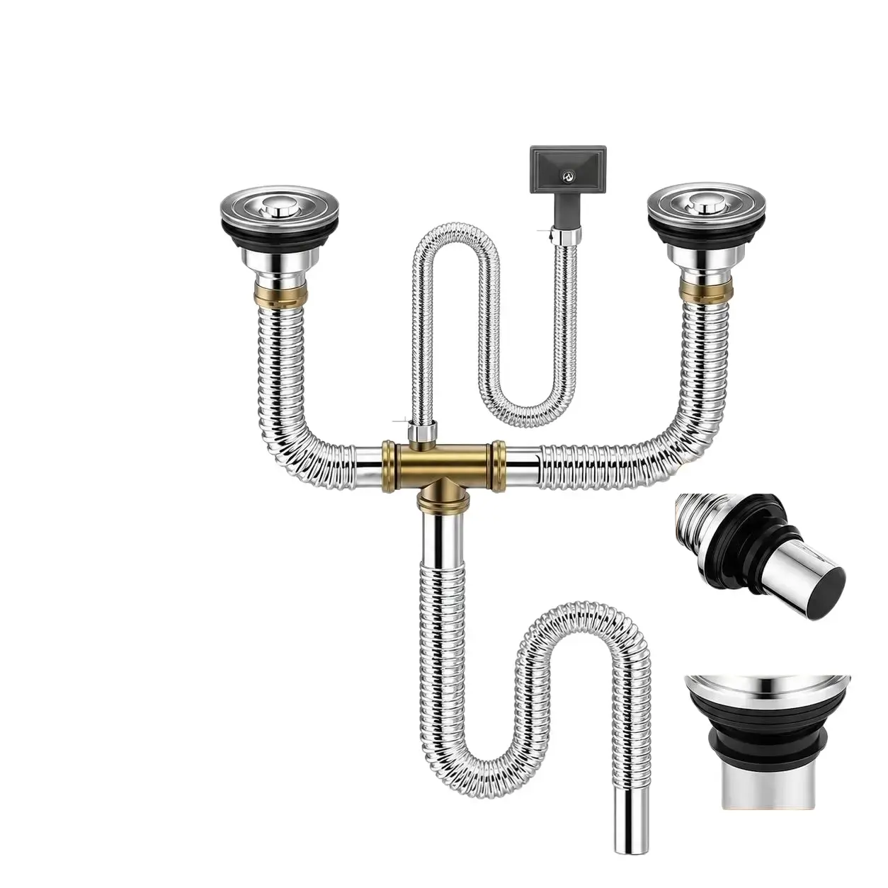 304 Stainless Steel Anti-Insect Anti-Odor Anti-High Temperature Anti-Rat Bite Sink Drain Pipe 15.7in Liner Length 4.3in 11.4in 15.7in