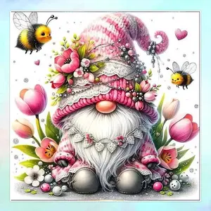 5D DIY Full Drill Round Diamond Painting - Diamond Art Kit, Gnome, Flowers, Bees, Mosaic, Canvas - DIY Wall Decor, Home Wall Art, Suitable for Halloween, Christmas, Birthday, and Anniversary Gifts