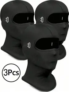 3Pcs-Breathable Full Face Mask Neck Protector Windproof Face Cover Cycling Car Interior Hat Unisex, Sporty Style, All Seasons, Plain Pattern, Balaclava Face Mask, Ski Mask