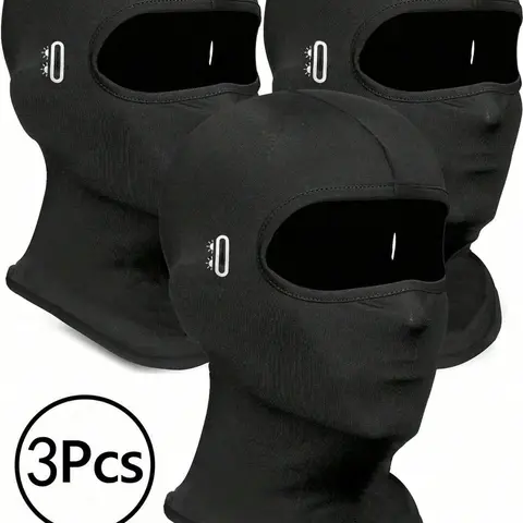 3Pcs-Breathable Full Face Mask Neck Protector Windproof Face Cover Cycling Car Interior Hat Unisex, Sporty Style, All Seasons, Plain Pattern, Balaclava Face Mask, Ski Mask