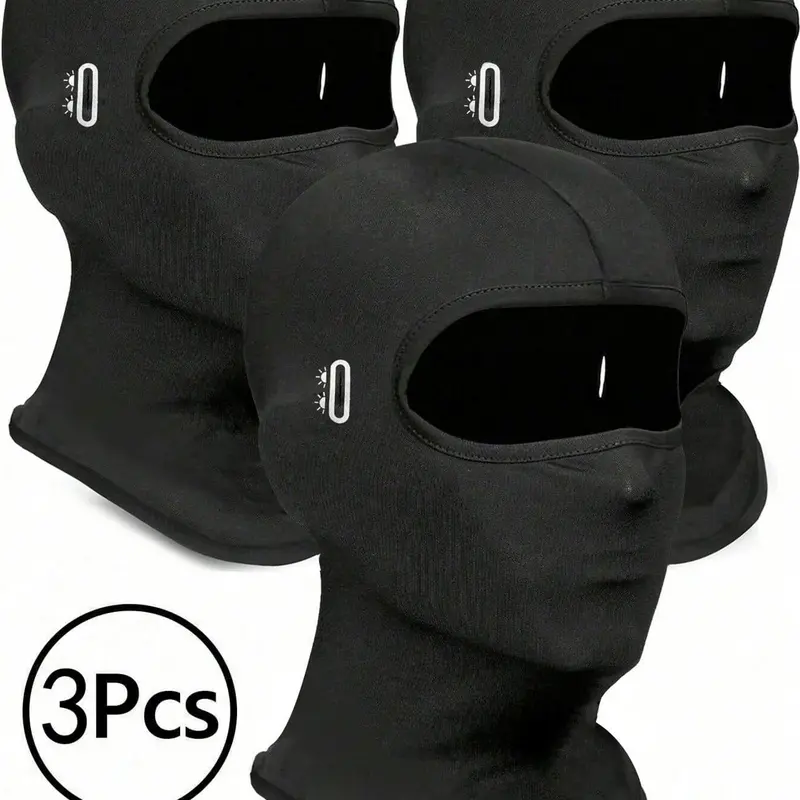 3Pcs-Breathable Full Face Mask Neck Protector Windproof Face Cover Cycling Car Interior Hat Unisex, Sporty Style, All Seasons, Plain Pattern, Balaclava Face Mask, Ski Mask
