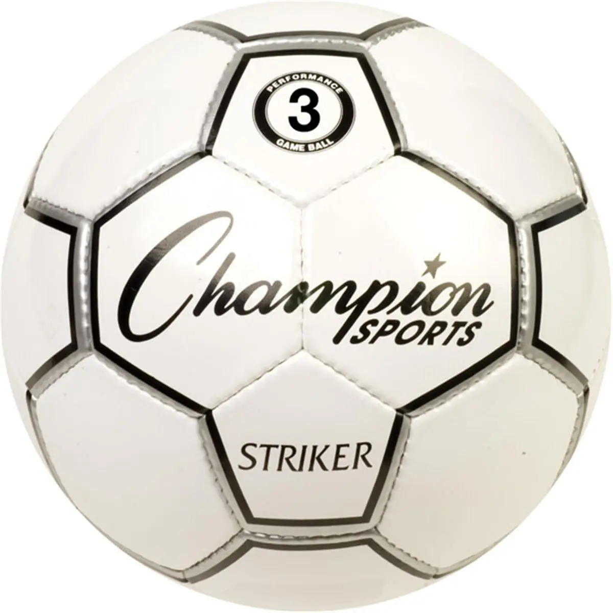 CHAMPION Striker Soccer Ball (Football Equipment), Size 3 - Black & White, Soft-Touch Composite TPU, 32 Hand-Sewn Panels, Butyl Bladder for Training