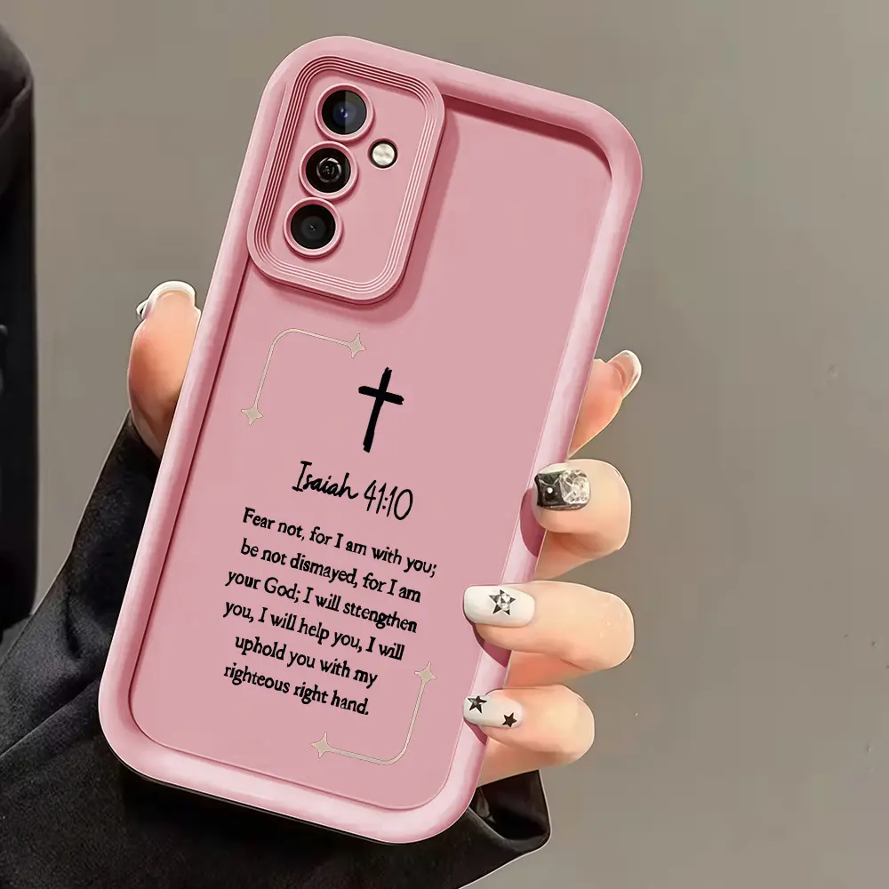 Bible Verse Cross Isaiah 41:10 Shockproof Silicon Phone Cover for Samsung Galaxy, Smartphone Protector with Soft TPU Casing, 2D Printing, Full Lens Protection, Handheld Accessory Gift