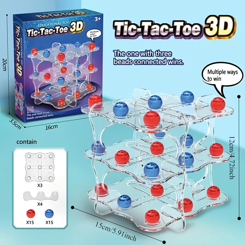 3D Tic-Tac-Toe Marble Toy, educational and entertaining, enhances parent-child interaction, and develops logical thinking and strategic board game skills. Suitable for family entertainment, it can be enjoyed by children and family teams on birthdays