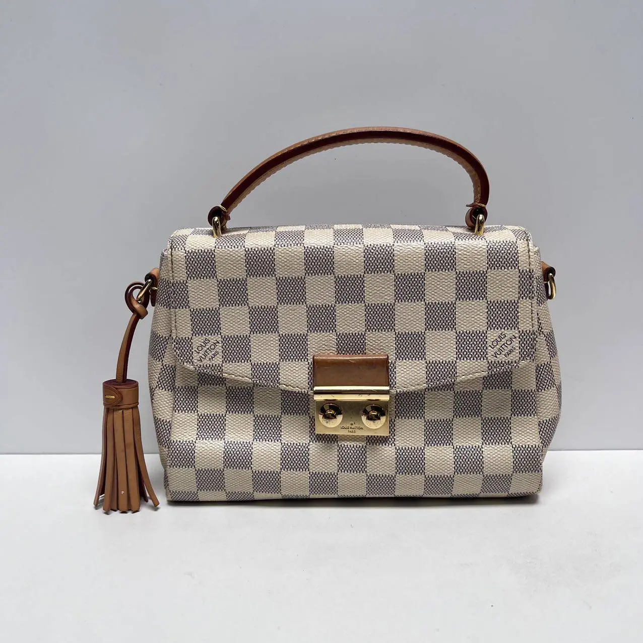 Pre-owned Louis Vuitton Coated Canvas Crossbody Bags Croisette Top Handle Damier Azur