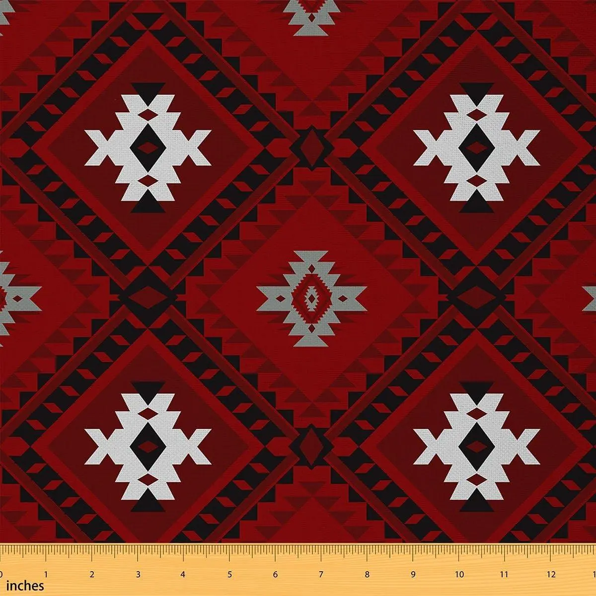 Western Rustic Upholstery Soft Fabric Western Boho Aztec Flannel Fabric Red Black Water-Repellent‌ Fabric Chairs Geometric Indoor Home DIY Decor，Not Stretchy