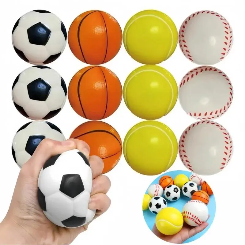 12Pcs Soft Quiet Foam Squishy Stress Relief Balls - Football, Basketball, Baseball, Tennis, Soccer Sports Toys for Decompression & Venting, Foam Balls Stress Relief Toys, Soft Quiet Ball Stress Relief Toys