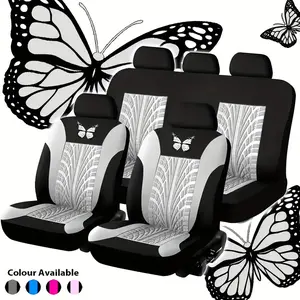 Car Seat Cover Full Set, Red Universal Butterfly Pattern Embroidery Auto Seat Cover Set