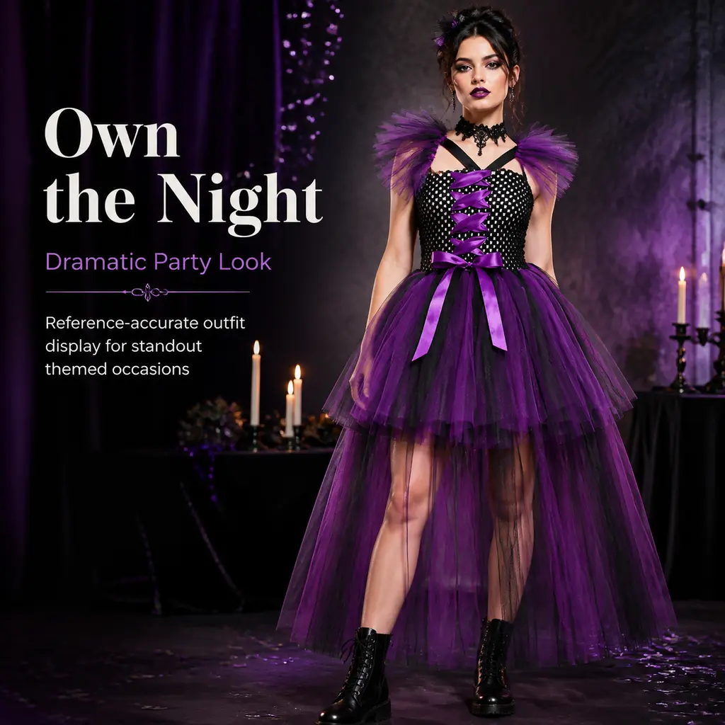 Purple Gothic Dress for Women, Halloween Vampire Costume Outfit, Elegant Dark Princess Party Dress, Fantasy Cosplay Dress for Halloween Party & Special Events