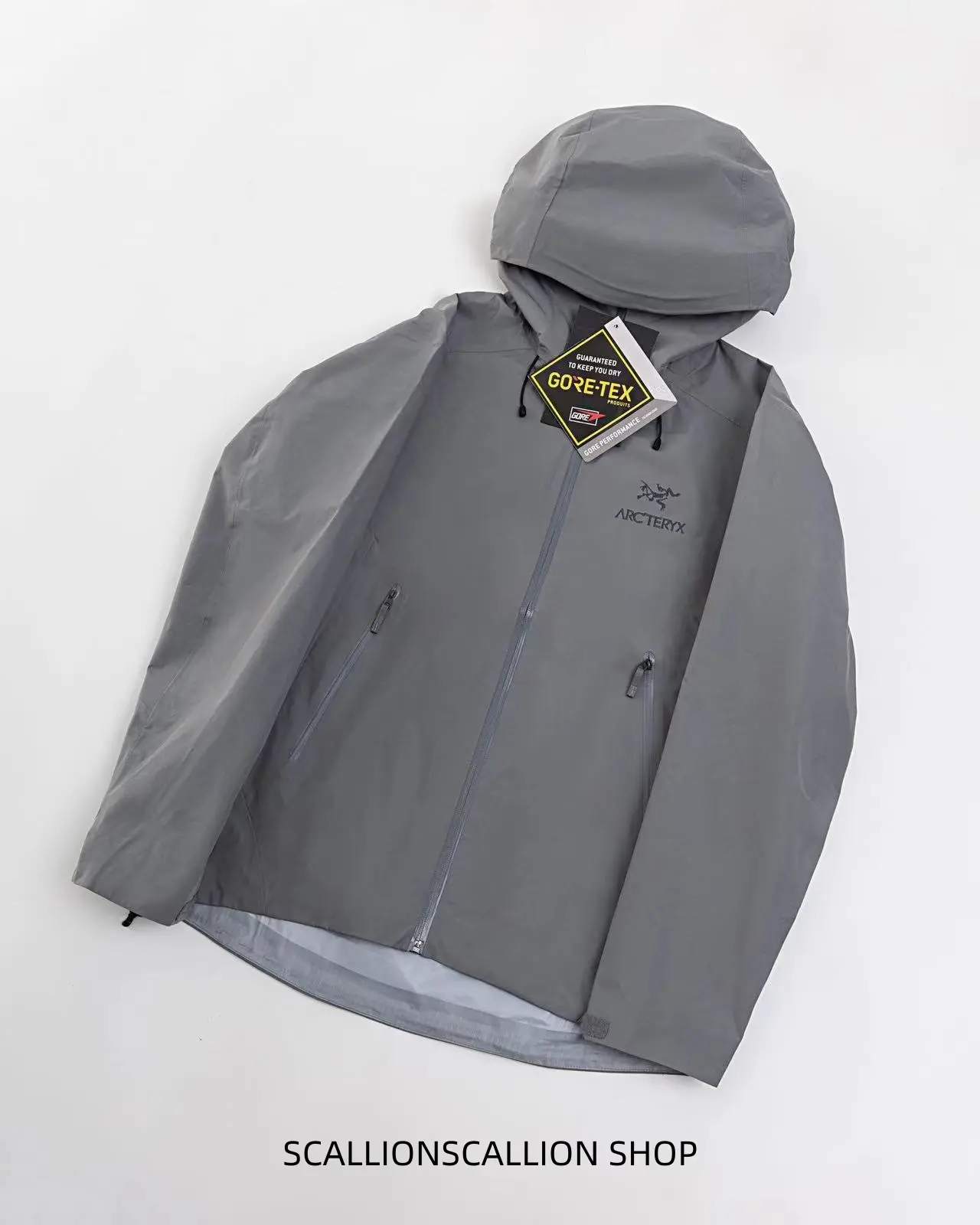 Light Grey Classic Lightweight Outdoor Hooded Shell Jacket - Wear-Resistant, Windproof, Waterproof Fabric, Secure Zipper Pockets - For Mountain Sports, Everyday Outdoor Casual Use (Sports Collectibles Accessory)