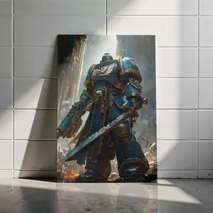 Warhammer 40K Ultramarines Space Marine Poster – Grimdark Sci-Fi Warrior Art Print, Epic Battle Aesthetic Wall Decor for Gaming Room