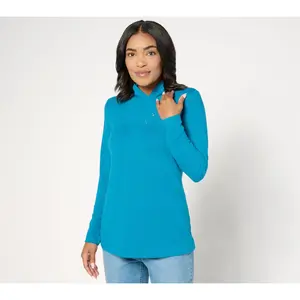 Denim & Co. Heavenly Jersey Long-Sleeve Button-Neckline Knit Top