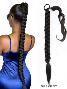 Women's Long Braided Ponytail Extension, Straight Wrap-Around Design, Natural Soft Synthetic Hair, Perfect for Halloween & Christmas Gifts