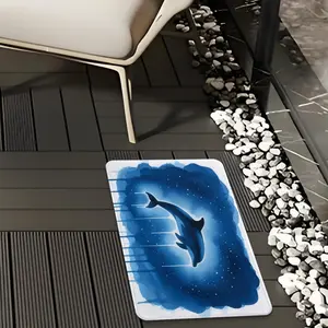 1pc Blue Ocean-Themed Dolphin & Starfish Non-Slip Doormat - Machine Washable Flannel-like Floor Mat for Indoor/Outdoor Entryway, Beach House, Bathroom, Pool - Shark-Resistant (Dolphins) Design (), Bathroom Decorative Mat, Christmas Decor
