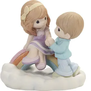 Precious Moments You're My Rainbow Among The Clouds Couple Bisque Porcelain Figurine