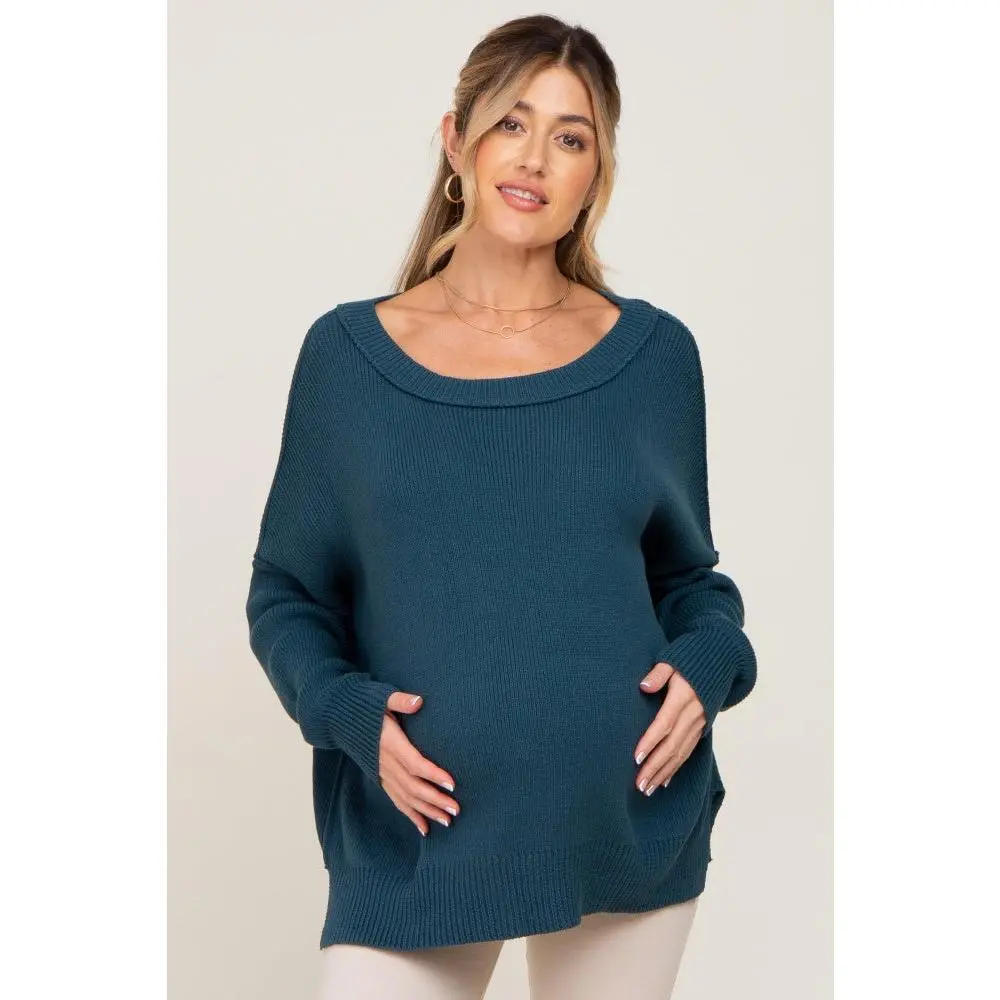 Teal Exposed Seam Side Slit Maternity Sweater