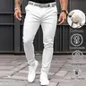 Men's Fitted Plain Cotton Pants - Soft High-Cotton & Polyester Fabric, Clean White Wash, Tailored Slim-Fit Conical Leg, Breathable, Minimalist, Elegant Mensfashion All-Seasons Smart Casual Bottoms