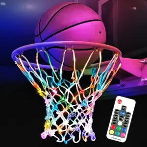 Glow in The Dark Basketball Net, Solar- LED Lighted Nylon Basketball Hoop Net with Remote Control, , Multi-Mode Lighting for Nighttime Outdoor Basketball,  & Adults