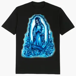 Limited Edition Our Lady Airbrushed Chicanos Clothing Chicano Gangster Mexican Cotton T-Shirt for Daily Wear & Summer Fashion