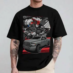 Dodge Ram HEMI Truck Graphic T-Shirt, Gray 4th Gen Pickup Tee, Turbo Engine Car Guy Shirt, Mechanic Streetwear Gift