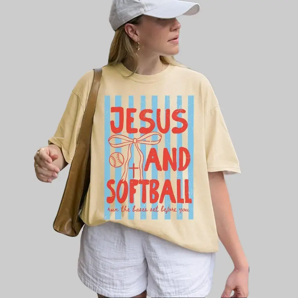 Christian Softball Mom Shirt, Comfort Colors Game Day Jesus and Softball Tee, Softball Mama T-Shirt