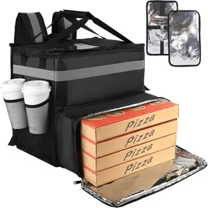 Delivery Bag,Large Insulated Backpack for Doordash/ Eeats, Expandable Cooler Bags for / with Reflective Strip and Cup Holders, Pizza  Delivery Bag with Hand Straps