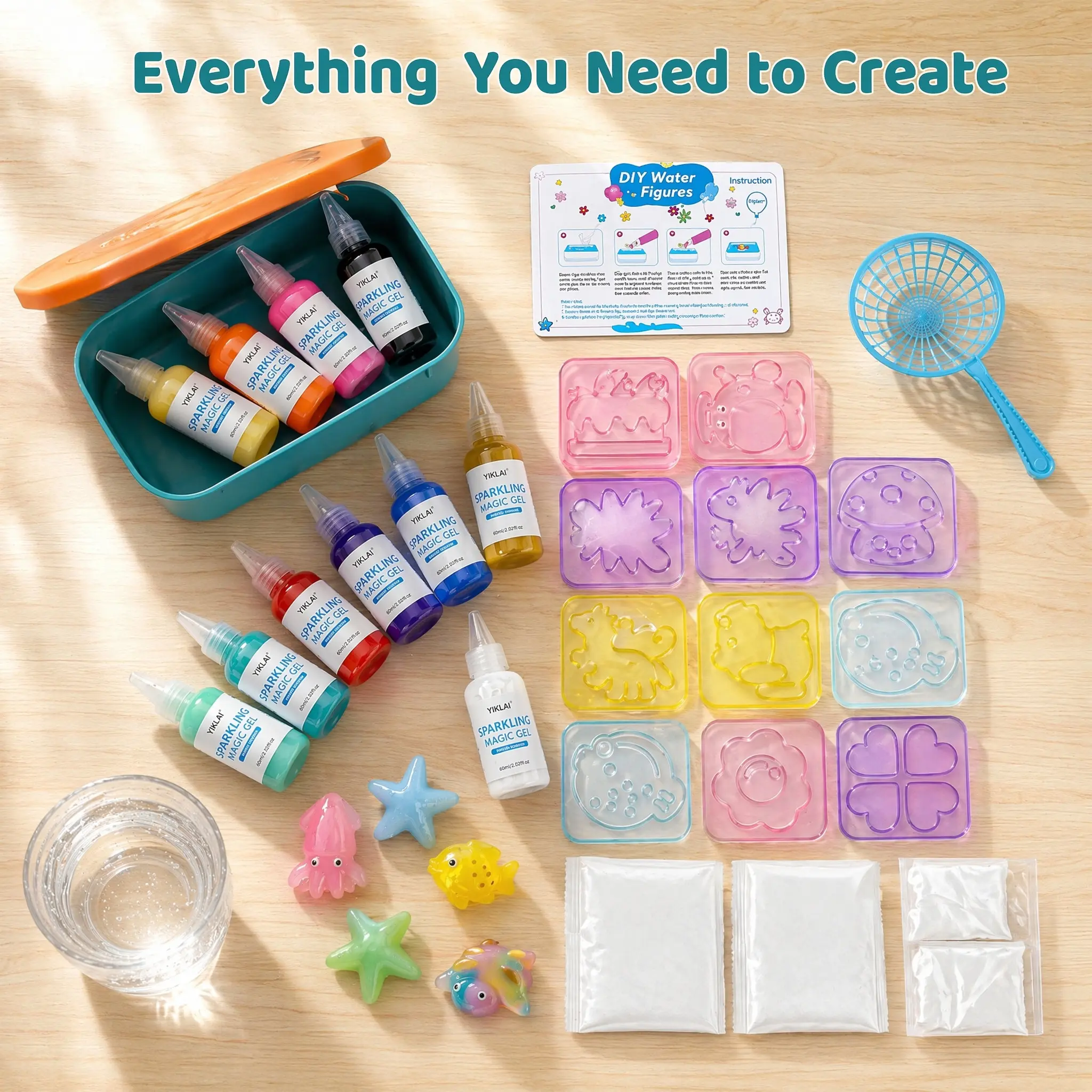Fzihue Kids' Magic Water Elf Water Gel Craft Kit - 10 Color, 10 Molds, 2 Packs of Magic Powder - Educational Arts & Crafts Toy for Kids