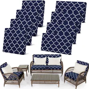 8 count Stretch Patio Outdoor Cushion Covers  Replacement Sofa Couch Covers for 4 Backrests and 4 Cushions Washable Lawn Garden Seat Furniture Protector(Navy Blue)