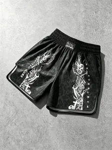 Men's American Subculture Style Sport Shorts, Comfortable Breathable Skull Cross + Leopard Print, Gym / Streetwear Essentials