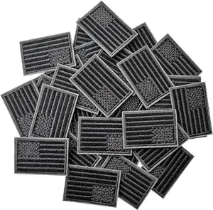 30Pcs Small American Flag Patches Patriotic Embroidered Iron-On US Flag Patch Appliques, Iron on or Sew on for Uniforms, Hats, Backpacks, Jackets, Pants, DIY Accessories-Grey