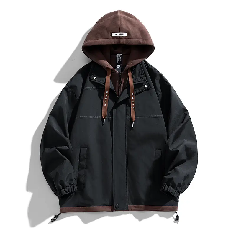 Couple Fake Two-Piece Hooded Jacket Trendy Workwear Casual Coat Unisex Design in Multiple Colors for Men and Women