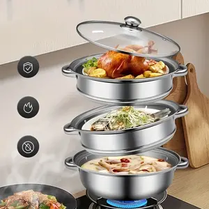 Double Layer Steamer Pot 28cm for Breakfast, Healthy Cooking, Multi-Layer Design, Durable Efficient Kitchen Food Steaming