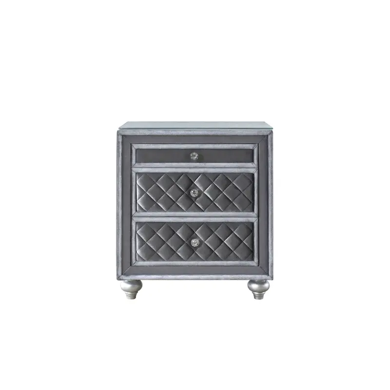 1pc Glam 3-Drawer Nightstand Velvet Tufted Drawer Front Jewelry Tray Faux Crystal Drawer Knobs