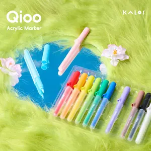 KACO Qioo 12-Color Refillable Acrylic Paint Markers - Fine Soft Brush Tip, High Coverage Office Stationery, for DIY Crafts, Professional Art Projects, Multi-Surface Writing & Correction Tools Kit
